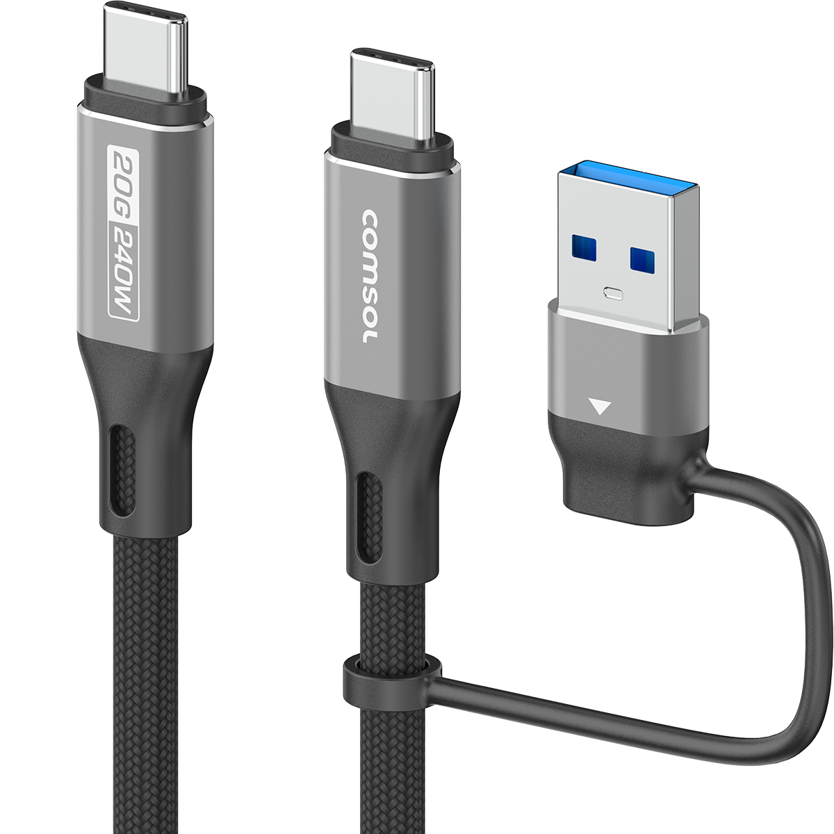 Comsol 1m 2-in-1 USB-C & A to USB-C 4K Cable 240W