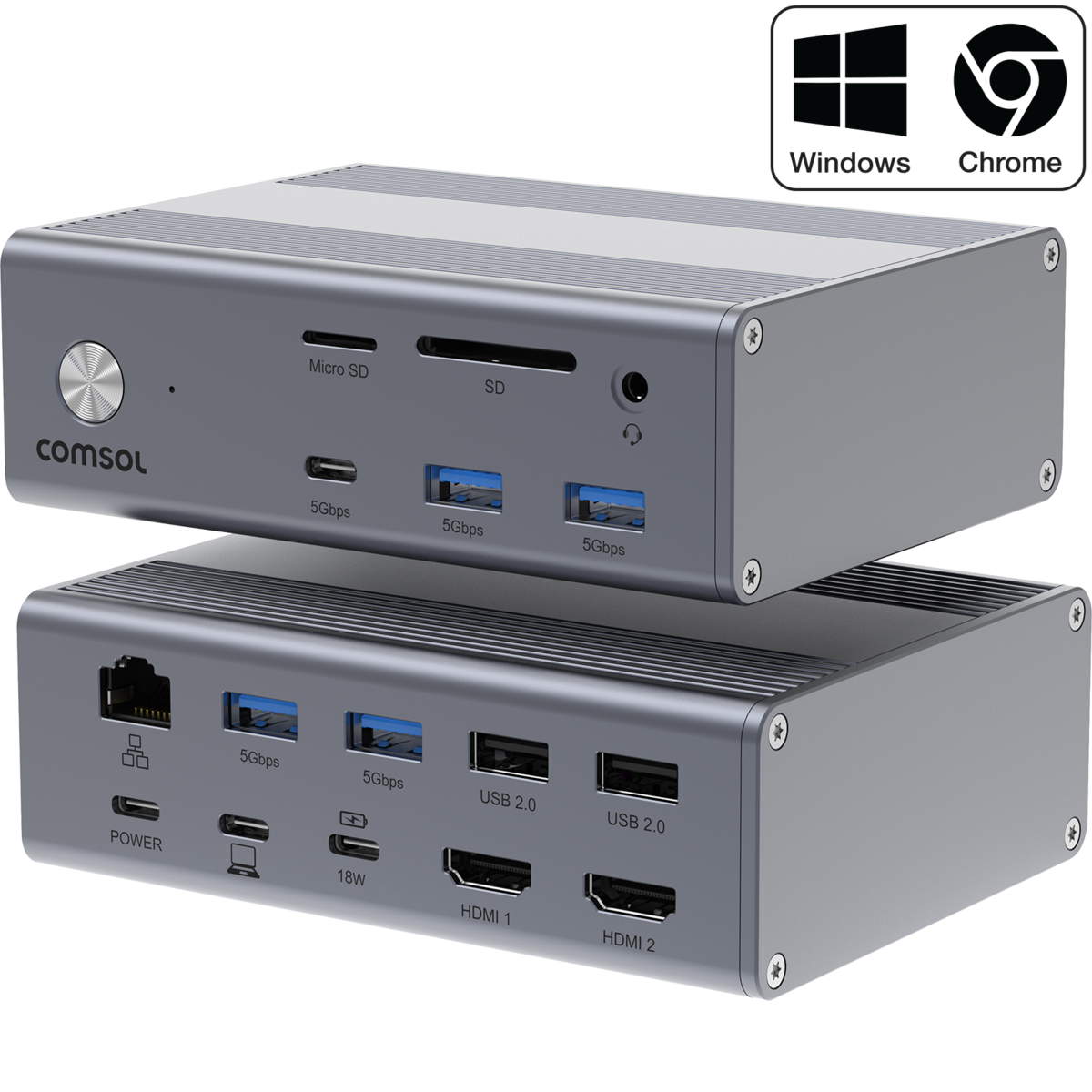Comsol Dual Monitor USB-C 16 Port Docking Station