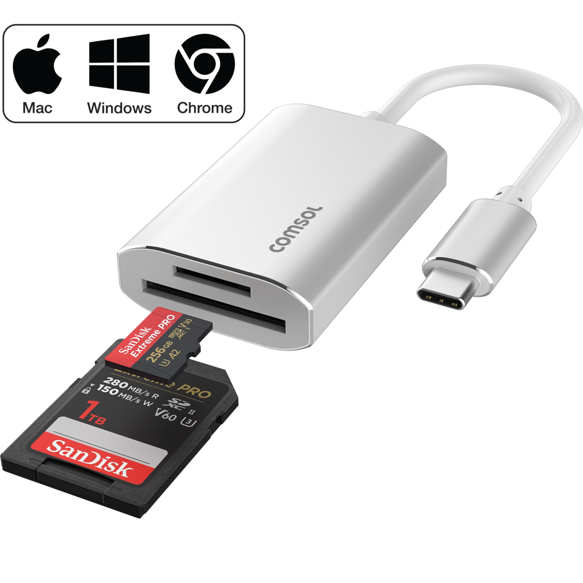 Comsol USB-C to SD and micro SD 4.0 Reader