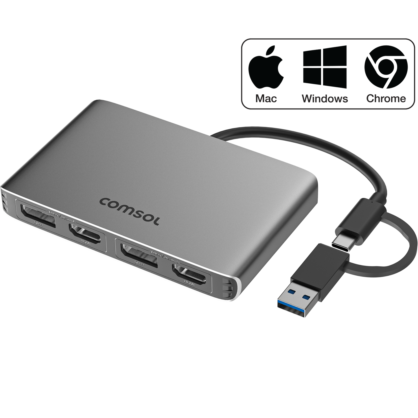 Comsol Dual Monitor Universal USB 4K Adapter