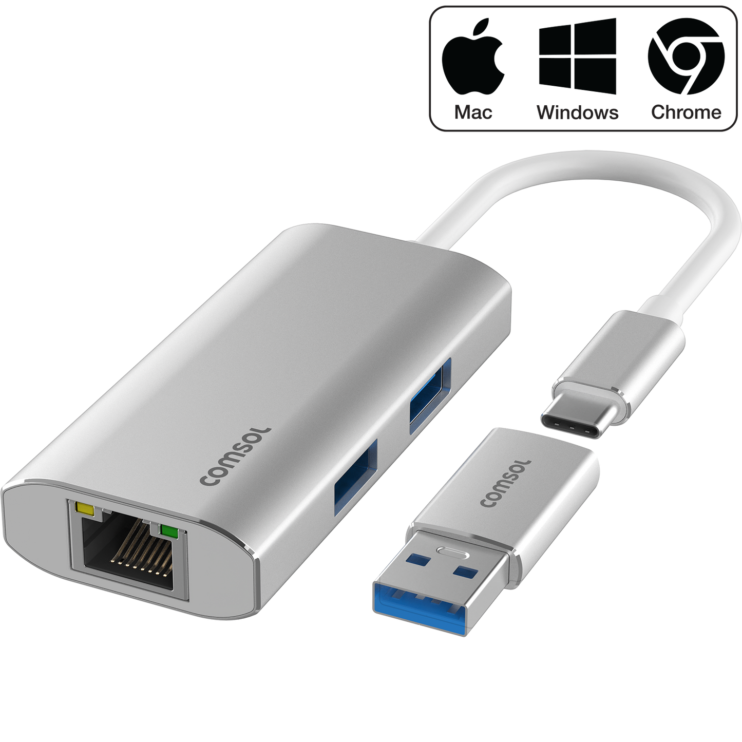 Comsol USB-C Gigabit Ethernet & 3 Port Hub